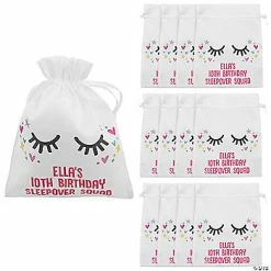 Budget ⭐ 8" x 10" Personalized Medium Sleepover Satin Drawstring Bags – 12 Pc. 🎁