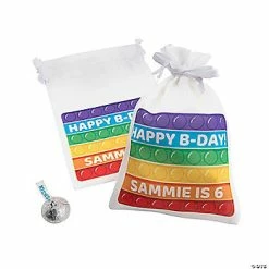 Budget 🎁 4" x 6" Personalized Mini Lotsa Pops Party Satin Drawstring Bags - 24 Pc. ✔️