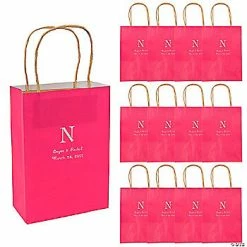 Brand new 🧨 Hot Pink Medium Personalized Monogram Welcome Paper Gift Bags with Silver Foil - 12 Pc. 😍
