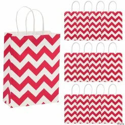 Coupon 🧨 6 1/2" x 9" Medium Chevron Kraft Paper Gift Bags - 12 Pc. 🌟