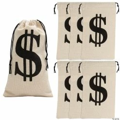 Cheap ⌛ 6" x 10" Large Dollar Sign Canvas Drawstring Bags - 6 Pc. 🧨