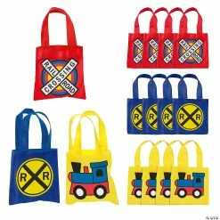Coupon ⭐ 6" x 6" Mini Train Party Nonwoven Tote Bags - 12 Pc. ✔️