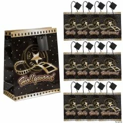 Hot Sale ✔️ 7 1/2" x 9" Medium Hollywood Paper Gift Bags with Tags - 12 Pc. 🎁