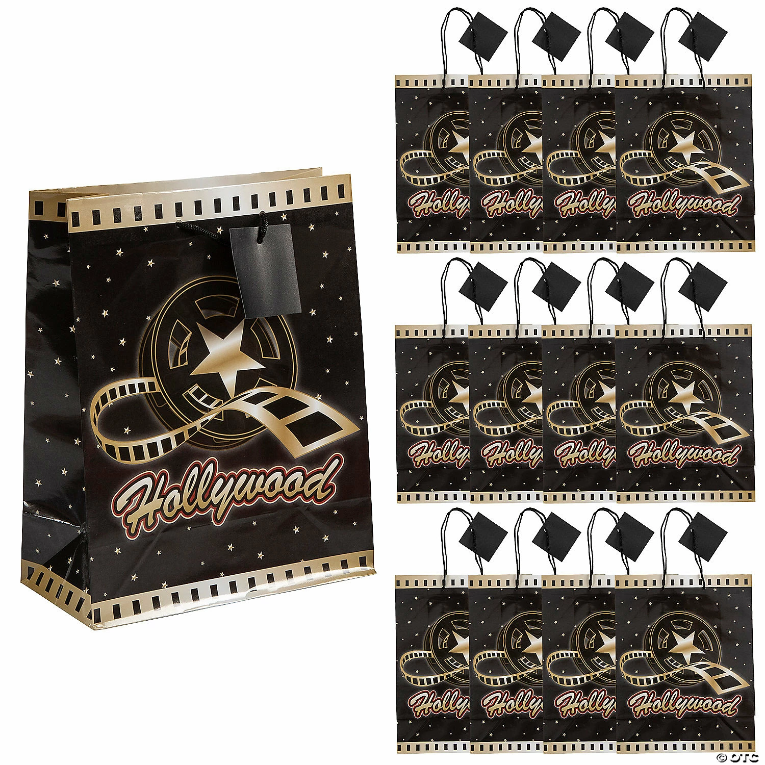 Hot Sale βοΈ 7 1/2" x 9" Medium Hollywood Paper Gift Bags with Tags - 12 Pc. π