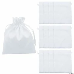Best Sale 😉 8" x 10" Medium White Satin Drawstring Favor Bags - 12 Pc. 🧨